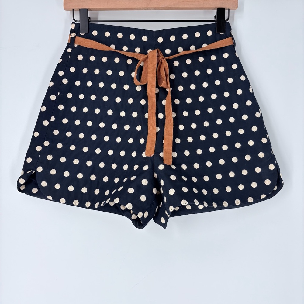 Anthropologie Corey Lynn Calter Blue High Waisted White Polka Dot Shorts
